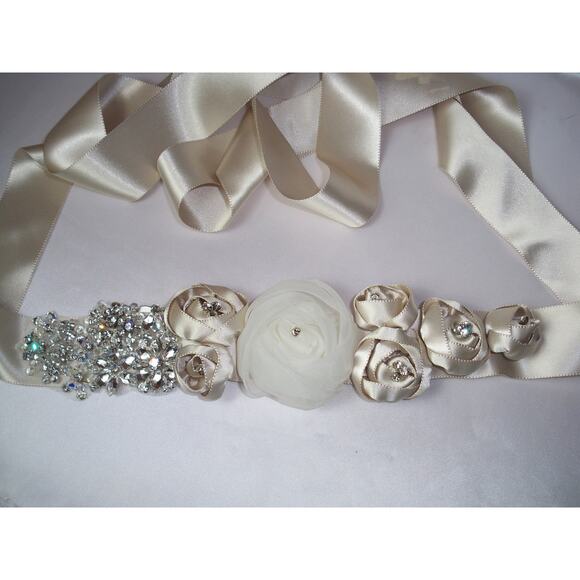 Champagne Belt Dress Sash Silver Bridal Beige Bridal Rhinestone bridal belt sash main image 6